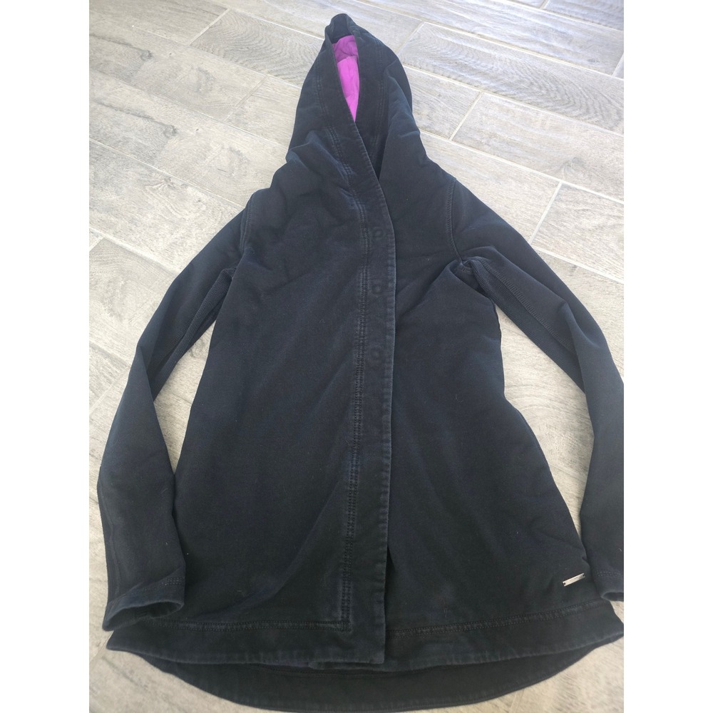 Lululemon Savasana Wrap Black Purple Ombre Hooded Cardigan Snap Front Size 4